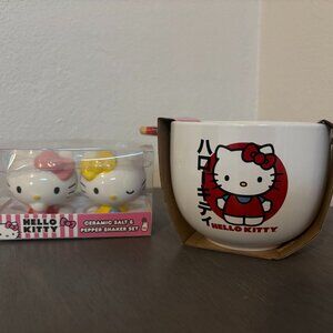 Hello Kitty Kitchen Foodie Combo Ramen Cup and Salt and Pepper Shakers NEW